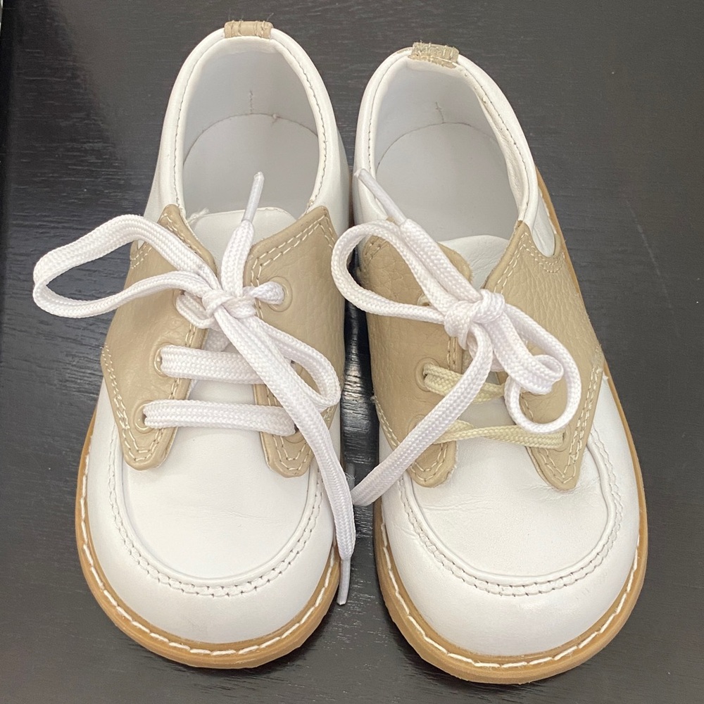 Classic Tan and White Kids' Dress Shoes